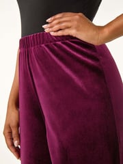 Roman Purple Petite Wide Leg Velvet Stretch Trousers - Image 5 of 5