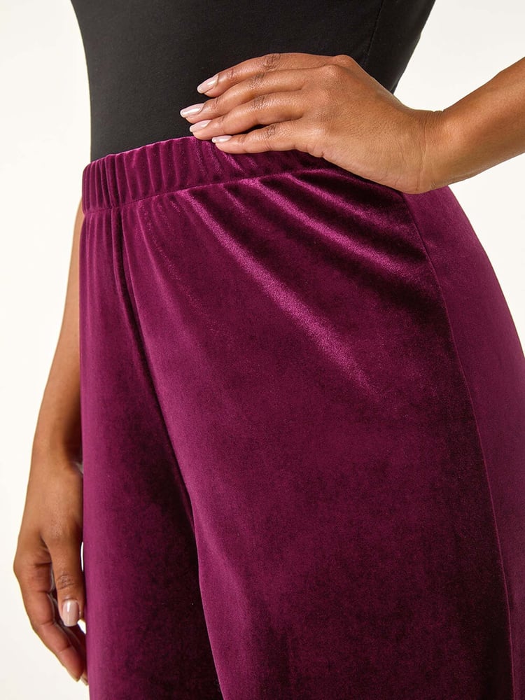 Roman Purple Petite Wide Leg Velvet Stretch Trousers - Image 5 of 5