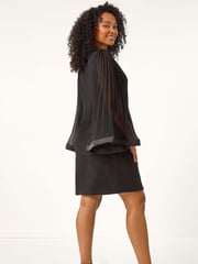 Roman Black Petite V-Neck Pleat Sleeve Shift Dress - Image 4 of 6
