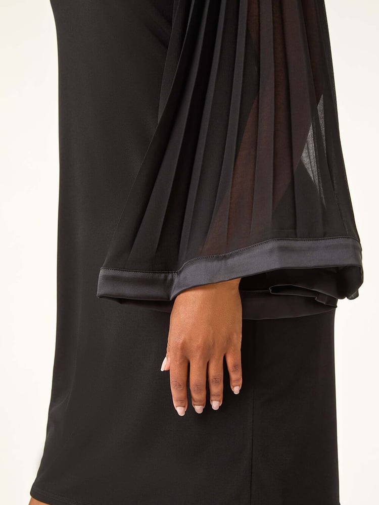 Roman Black Petite V-Neck Pleat Sleeve Shift Dress - Image 6 of 6