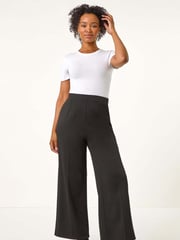 Roman Black Petite Wide Leg Ponte Stretch Trousers - Image 2 of 5