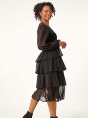 Roman Black Petite Velvet Bodice Layered Dress - Image 3 of 5