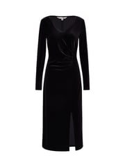 Yumi Black Velvet V-Neck Fitted Ruched Midi Dress - Image 5 of 5