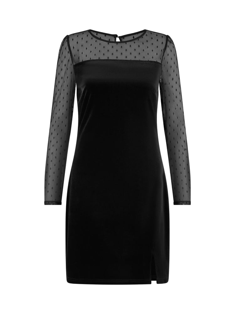 Yumi Black Velvet Dress With Sheer Long Sleeves - Image 5 of 5
