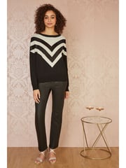 Yumi Black Chevron Knitted Relaxed Jumper With Sequins - Image 2 of 5