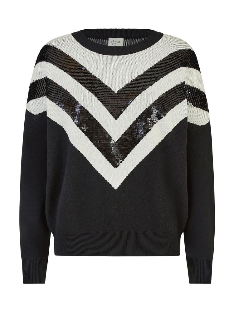 Yumi Black Chevron Knitted Relaxed Jumper With Sequins - Image 5 of 5