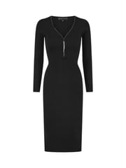 Yumi Black Rib Fitted Midi Dress With Diamante Detail Zip Neckline - Image 5 of 5