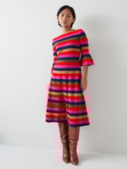 LK Bennett Red Alice Petite Pink Multi Stripe Metallic Knit Frill Dress - Image 2 of 4