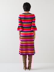 LK Bennett Red Alice Petite Pink Multi Stripe Metallic Knit Frill Dress - Image 3 of 4