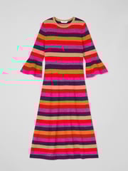LK Bennett Red Alice Petite Pink Multi Stripe Metallic Knit Frill Dress - Image 4 of 4