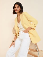Friends Like These Buttermilk Yellow Edge to Edge Tailored Sleeve Detail Blazer - Image 1 of 4