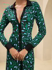 Lipsy Green Animal Printed Long Sleeve Jersey Shirt Dress - Image 3 of 4