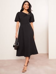 Friends Like These Black Short Sleeve Buckle Detail Tailored Dress - Image 1 of 4