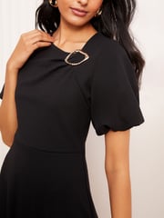 Friends Like These Black Short Sleeve Buckle Detail Tailored Dress - Image 2 of 4