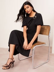 Friends Like These Black Short Sleeve Buckle Detail Tailored Dress - Image 3 of 4