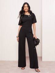 Friends Like These Black Tailored Abstract Buckle Puff Sleeve Jumpsuit - Image 1 of 4
