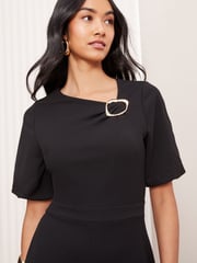 Friends Like These Black Tailored Abstract Buckle Puff Sleeve Jumpsuit - Image 2 of 4