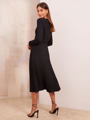 Friends Like These Black Long Sleeve Buckle Tailored Midi Dress - Image 4 of 4