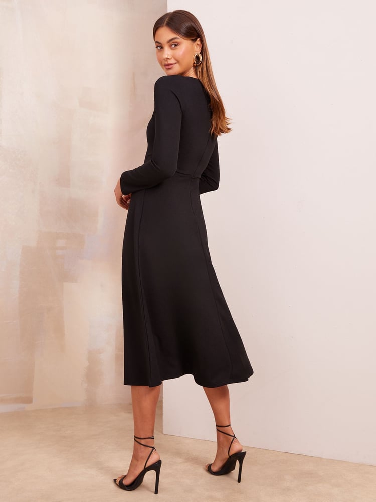 Friends Like These Black Long Sleeve Buckle Tailored Midi Dress - Image 4 of 4