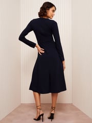 Friends Like These Navy Long Sleeve Buckle Tailored Midi Dress - Image 4 of 4