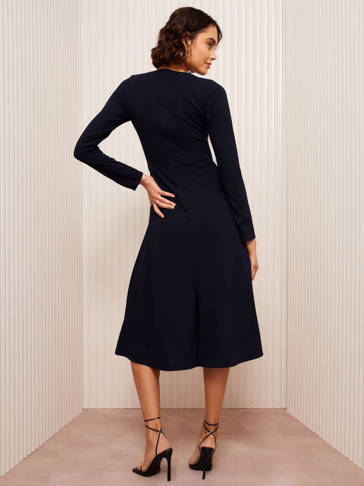 Friends Like These Navy Long Sleeve Buckle Tailored Midi Dress - Image 4 of 4