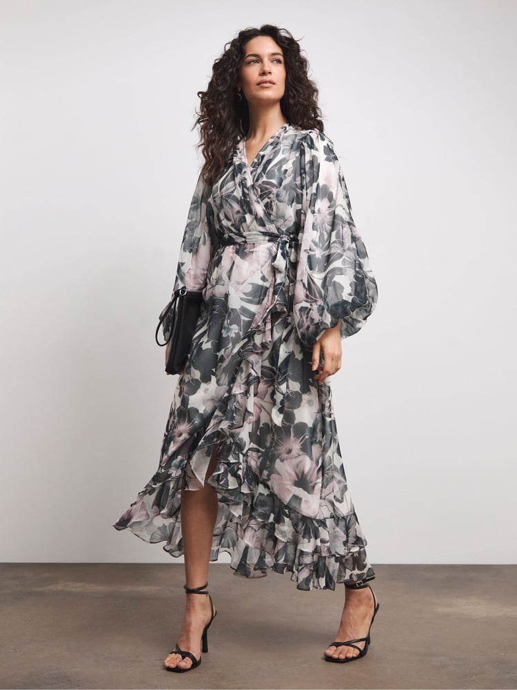 Joanna Hope Grey Maxi Ruffle Dress - Image 1 of 4