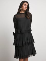 Joanna Hope Tiered Shift Black Dress With Lace Trim - Image 1 of 4