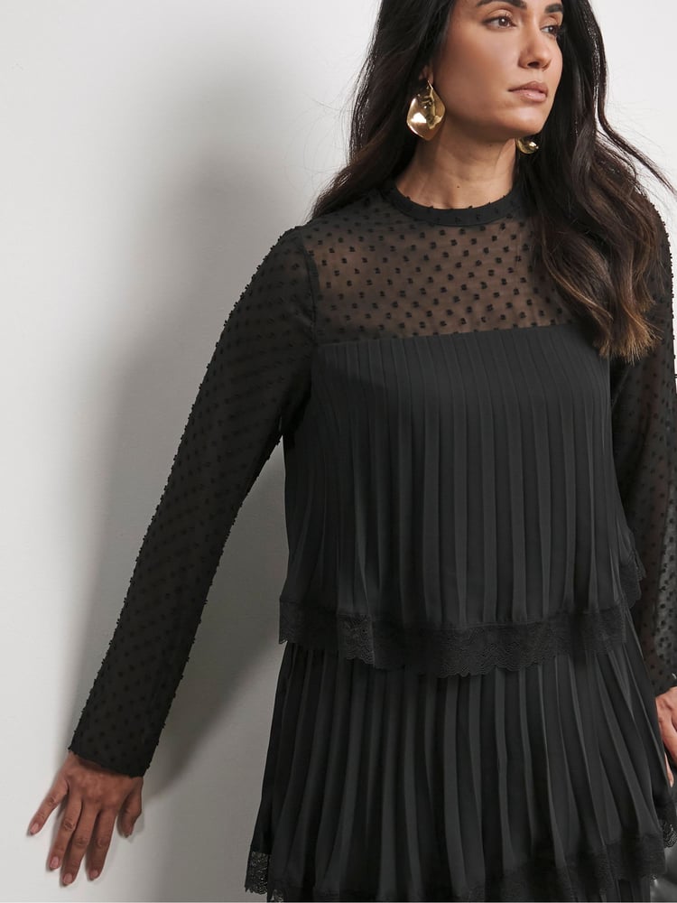 Joanna Hope Tiered Shift Black Dress With Lace Trim - Image 4 of 4