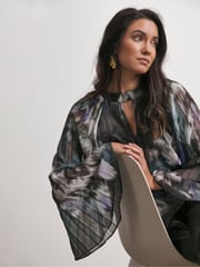 Joanna Hope Keyhole Pleated Black Blouse - Image 1 of 4
