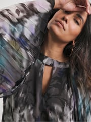 Joanna Hope Keyhole Pleated Black Blouse - Image 4 of 4