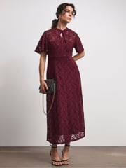 Joanna Hope Lace Angel Sleeve Midi Dress With Keyhole Detail - Image 1 of 4