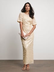 Joanna Hope Cream Sequin Column Dress - Image 1 of 4