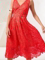 Lipsy Red Premium Lace V-Neck Prom Midi Dress - Image 2 of 4