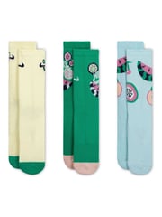 Nike Green Everyday Plus Kids Crew Socks 3 Pack - Image 2 of 4