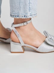 Simply Be Silver Wide Fit Low Heel Bow Occasion Sandals In Extra Wide Fit - Image 4 of 5