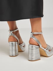Simply Be Silver Multi Strap Platform Sandals In Extra Wide Fit - Image 2 of 4