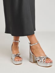 Simply Be Silver Multi Strap Platform Sandals In Extra Wide Fit - Image 3 of 4