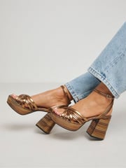 Simply Be Brown Multi Strap Platform Sandals In Extra Wide Fit - Image 1 of 4