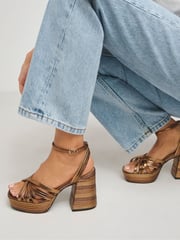Simply Be Brown Multi Strap Platform Sandals In Extra Wide Fit - Image 2 of 4