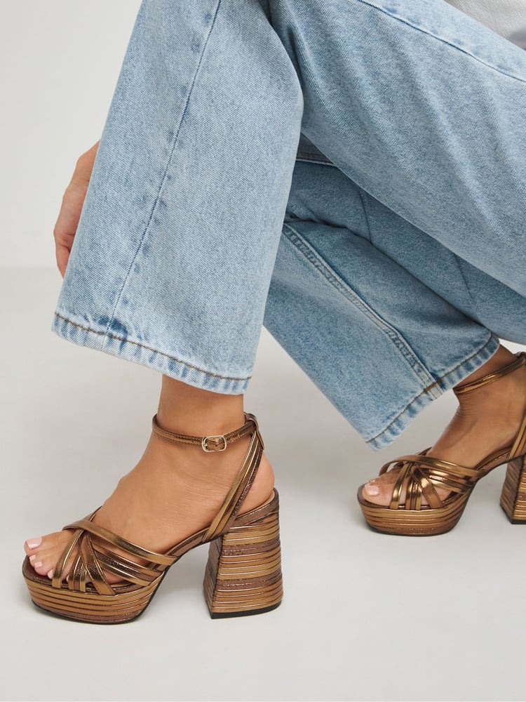 Simply Be Brown Multi Strap Platform Sandals In Extra Wide Fit - Image 2 of 4