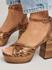 Simply Be Brown Multi Strap Platform Sandals In Extra Wide Fit - Image 4 of 4