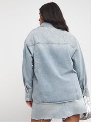 Simply Be Blue Light Wash 100% Cotton Embellished Wide Leg Jeans - Image 2 of 4