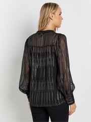 Long Tall Sally Black Jacquard Metallic Button Through Blouse - Image 3 of 6