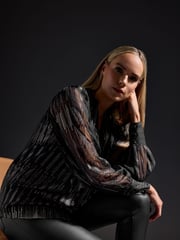 Long Tall Sally Black Jacquard Metallic Button Through Blouse - Image 5 of 6