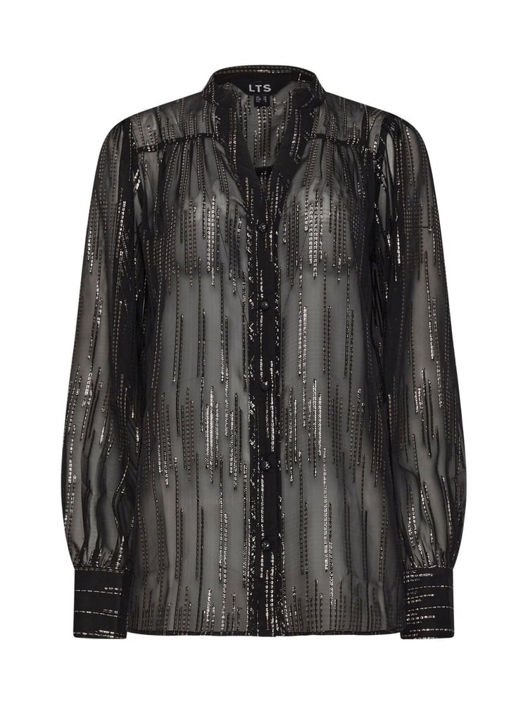 Long Tall Sally Black Jacquard Metallic Button Through Blouse - Image 6 of 6