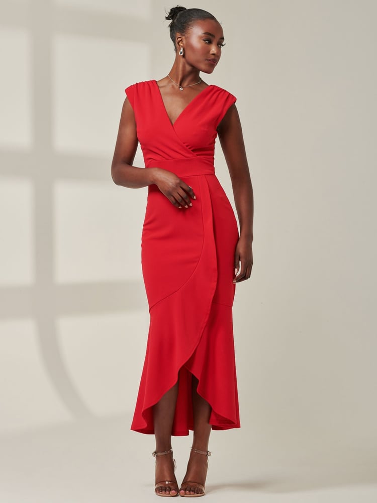 Jolie Moi Red Tara Sleeveless Draped Maxi Dress - Image 6 of 6