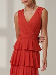 Jolie Moi Orange Plain Tiered Mesh Maxi Dress - Image 3 of 6