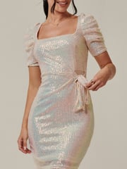 Jolie Moi Cream Clara Sequin Pencil Dress - Image 6 of 6