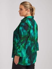 Yours Curve Green London Abstract Ruffle Sleeve Shirt - Image 3 of 5