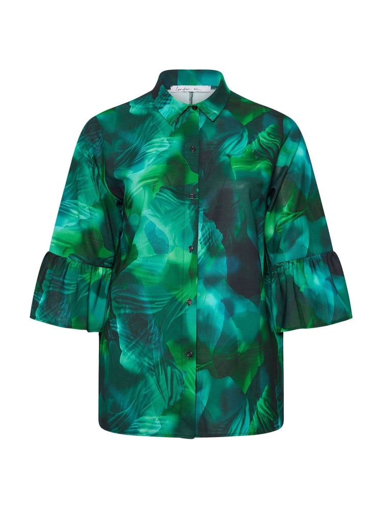Yours Curve Green London Abstract Ruffle Sleeve Shirt - Image 5 of 5